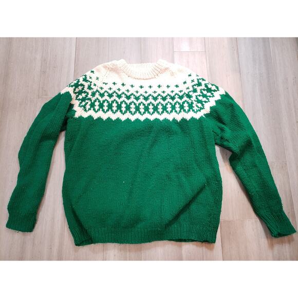 Vintage Handmade Knit Green & White Sweater Medium - Picture 1 of 6